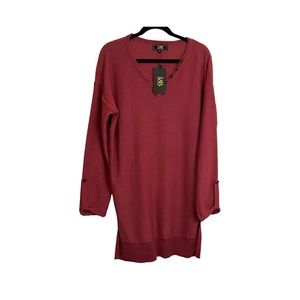 L&B Truly Madly Deeply V Neck Tunic Top Long Sleeve Burgundy Knit Womens Size M